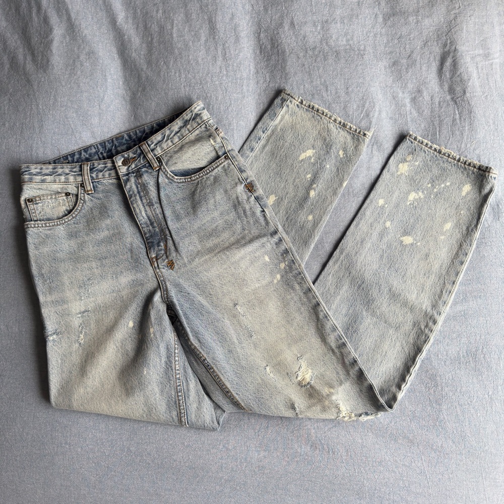 Ksubi Light Blue Straight Jeans with Paint-Effect Detail